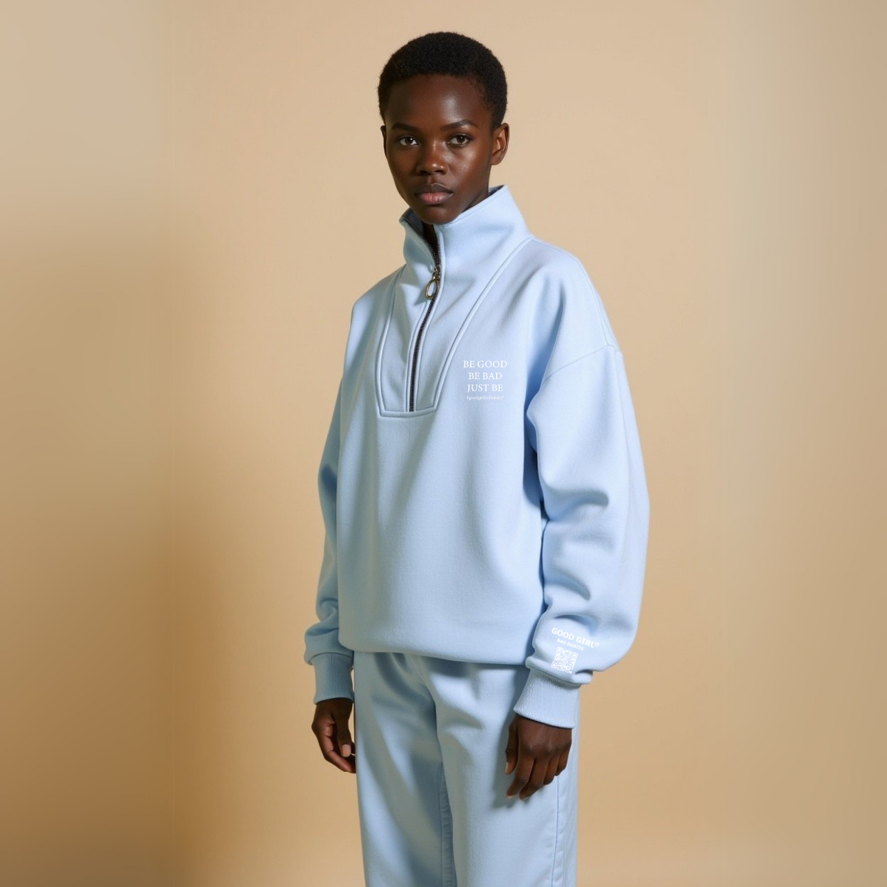 Half Zip Sweat "BE GOOD BE BAD JUST BE" - Mint GOOD GIRL BAD HABITS