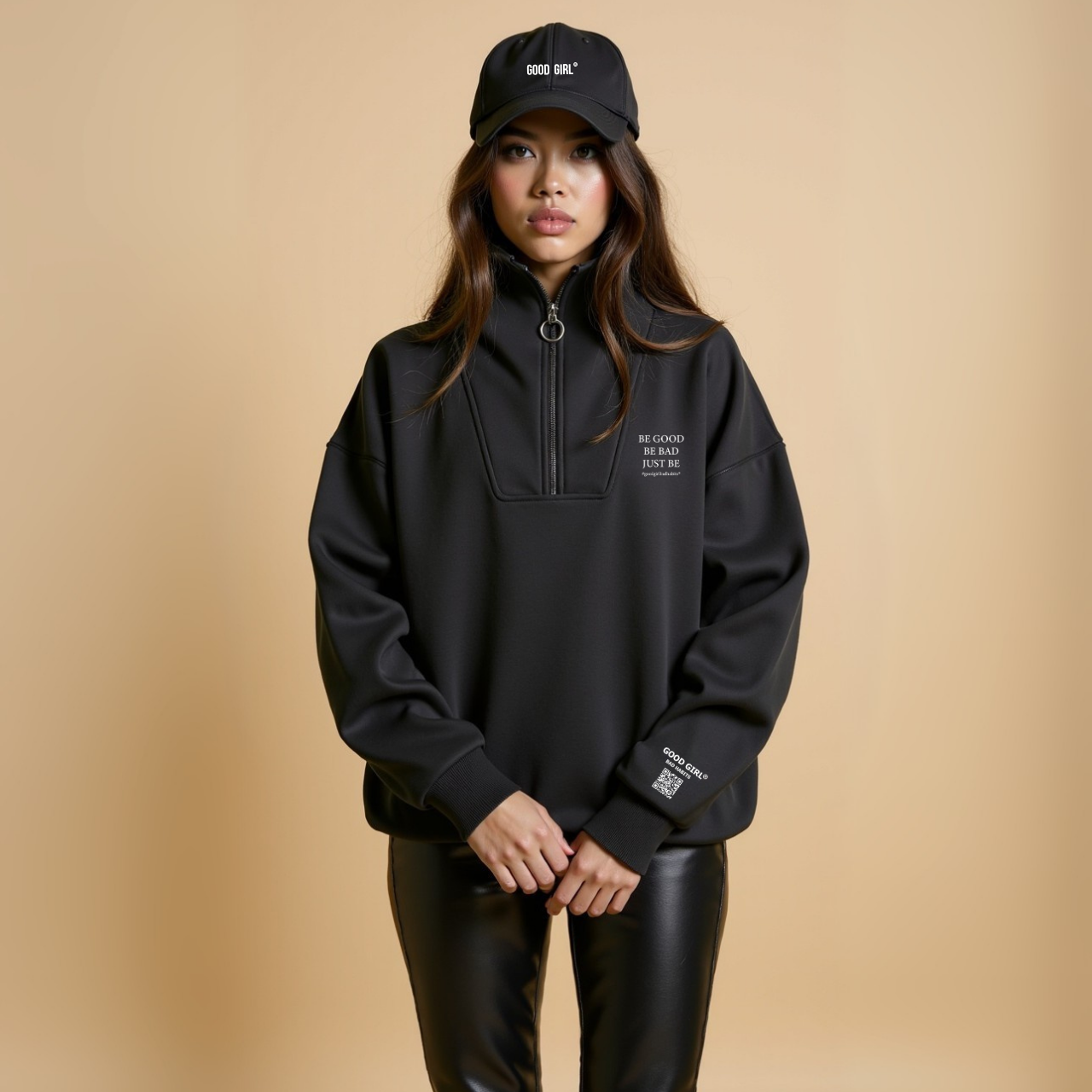 Half Zip Sweat "BE GOOD BE BAD JUST BE" - Mint GOOD GIRL BAD HABITS