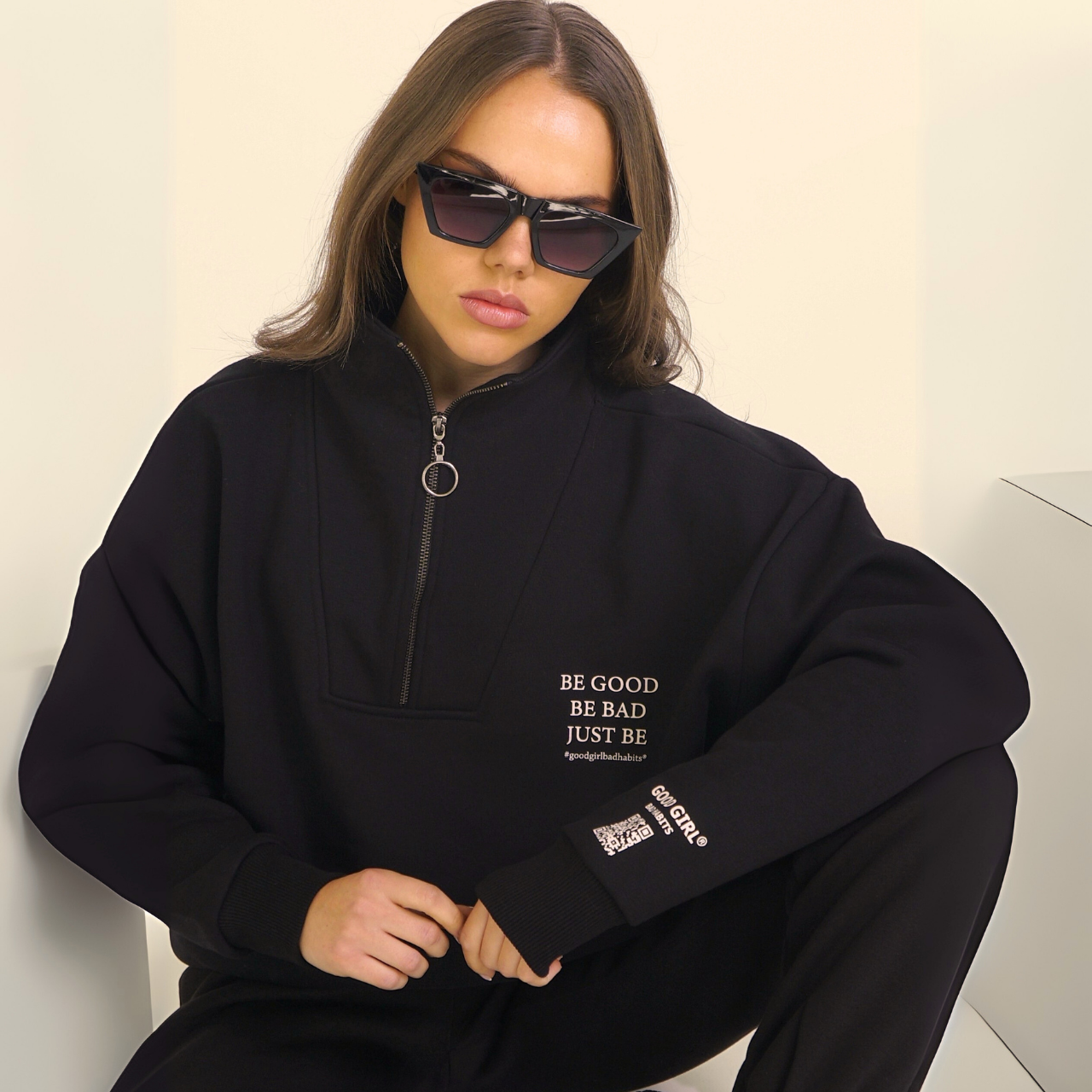 Half Zip Sweat "BE GOOD BE BAD JUST BE" - Mint GOOD GIRL BAD HABITS