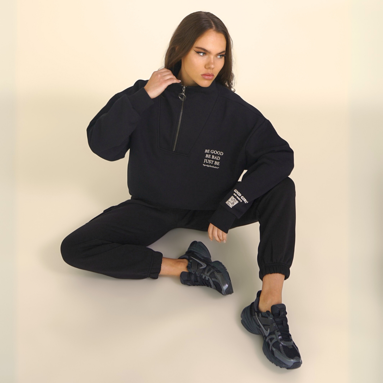 Half Zip Sweat "BE GOOD BE BAD JUST BE" - Mint GOOD GIRL BAD HABITS