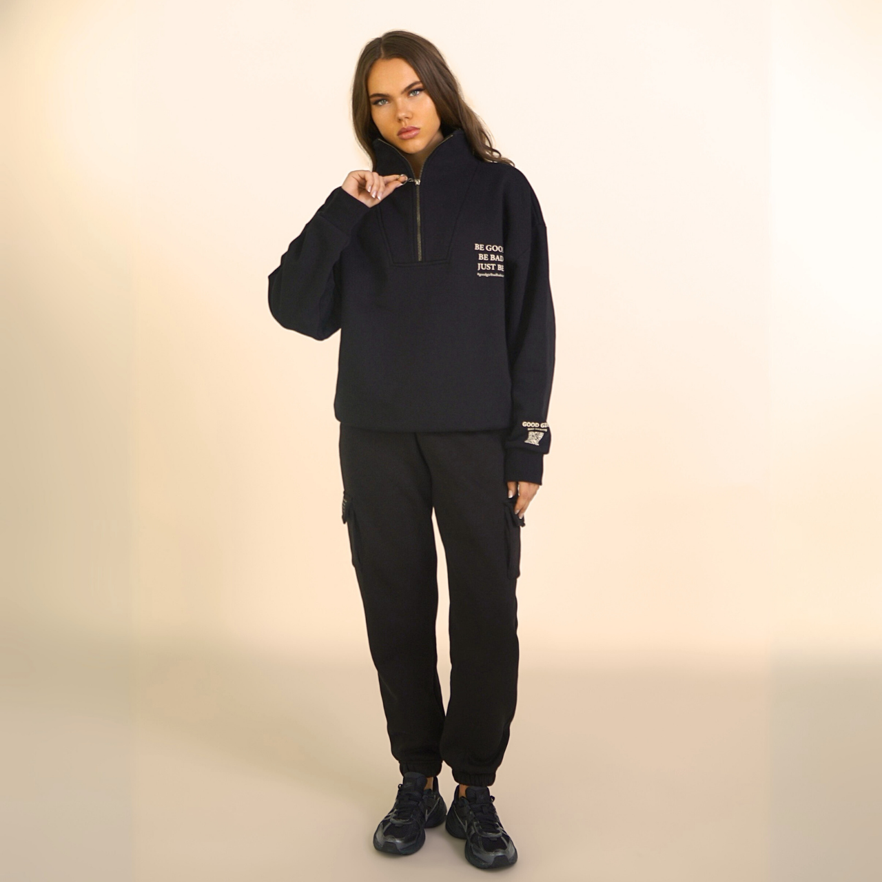 Half Zip Sweat "BE GOOD BE BAD JUST BE" - Mint GOOD GIRL BAD HABITS