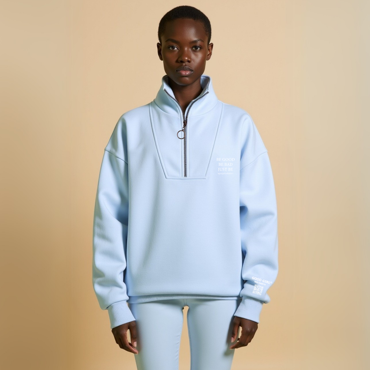 Zip Pullover Damen Pullover Blau Baumwolle Half Zip Sweat