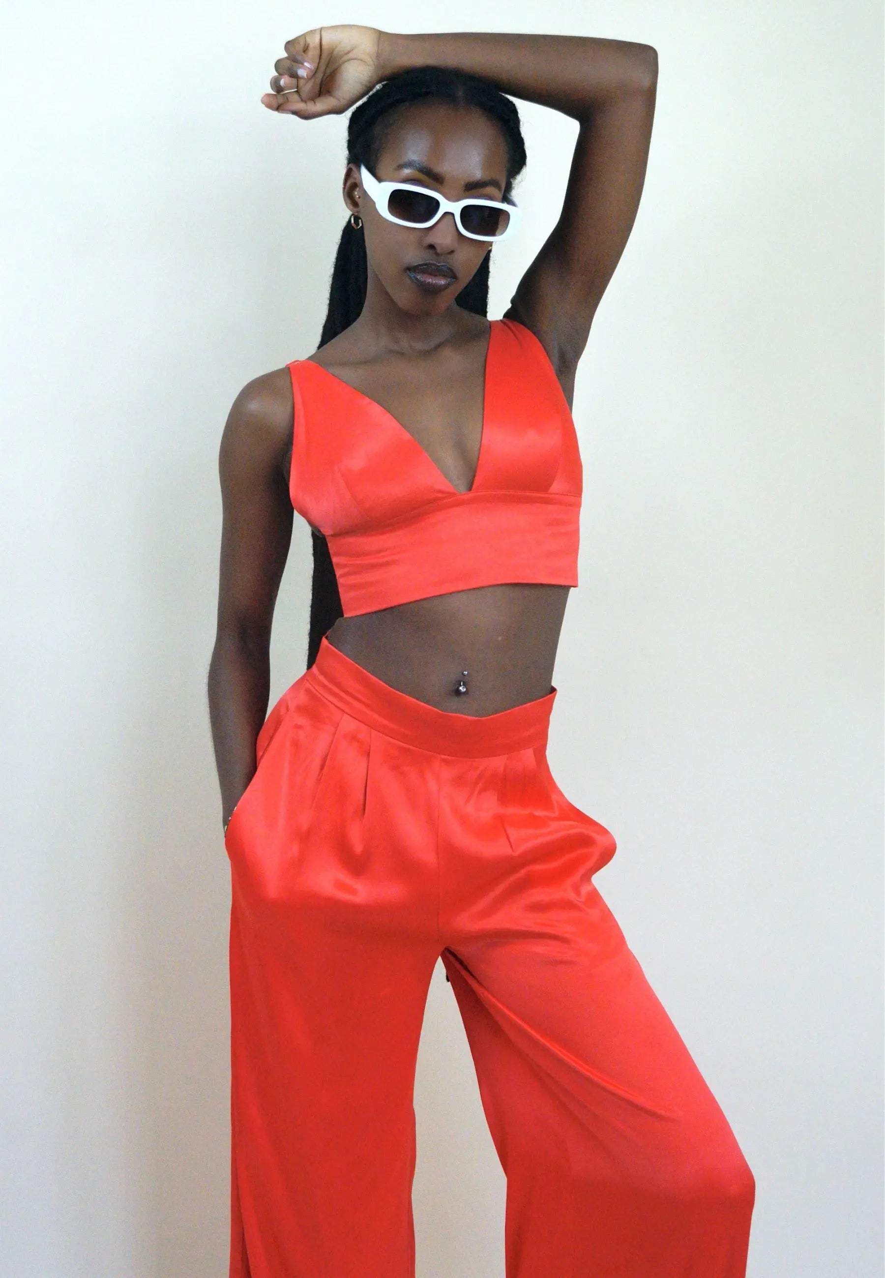 Red satin hot sale crop top