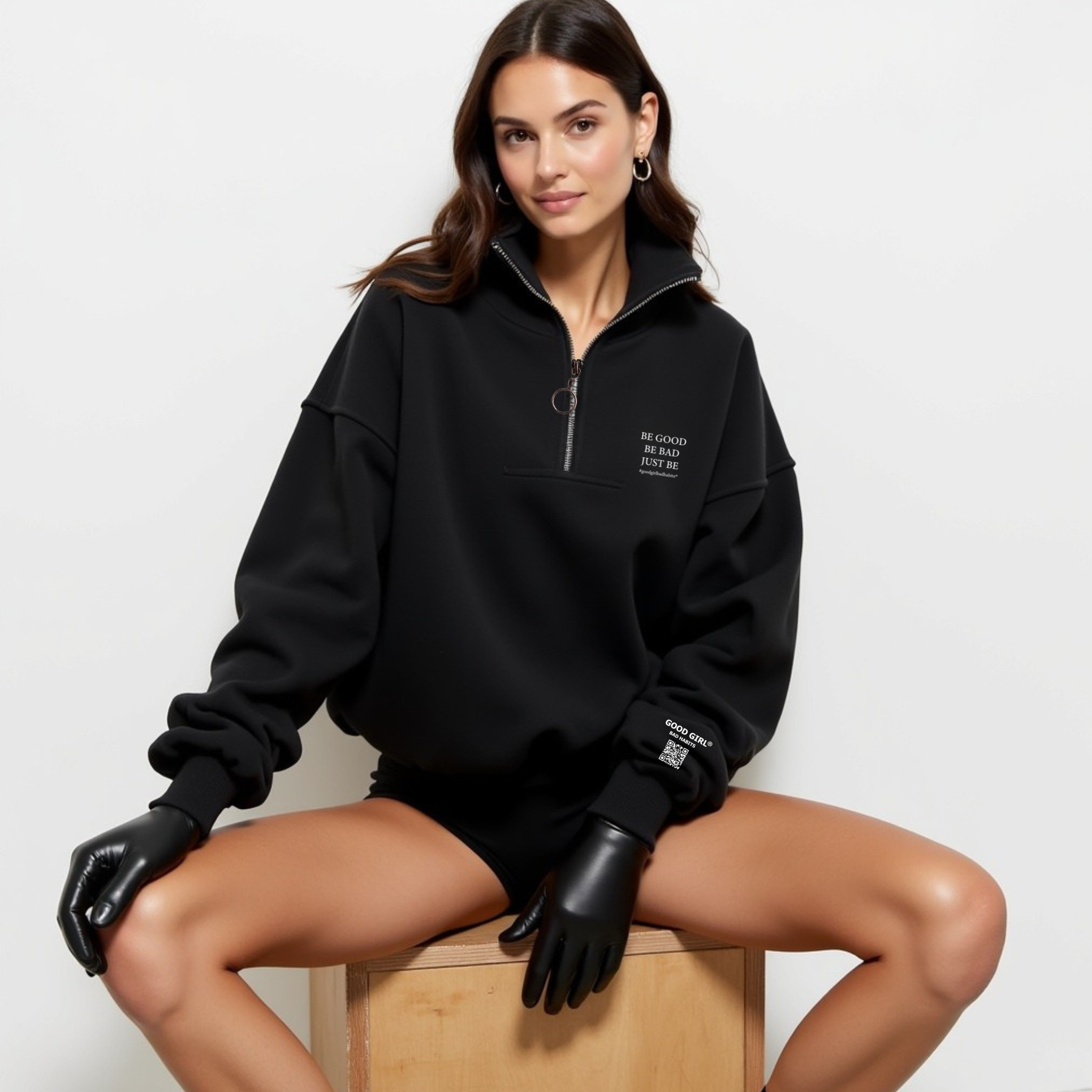Half Zip Sweat "BE GOOD BE BAD JUST BE" - Mint GOOD GIRL BAD HABITS