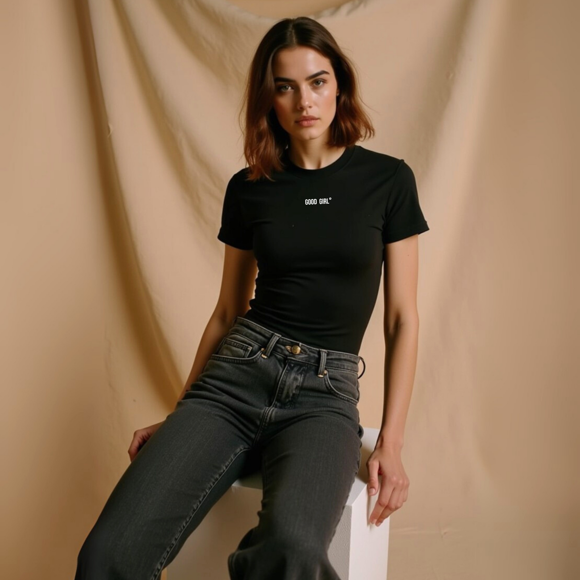 Slim Statement T-Shirt "Good Girl - Bad Habits" - Schwarz GOOD GIRL BAD HABITS