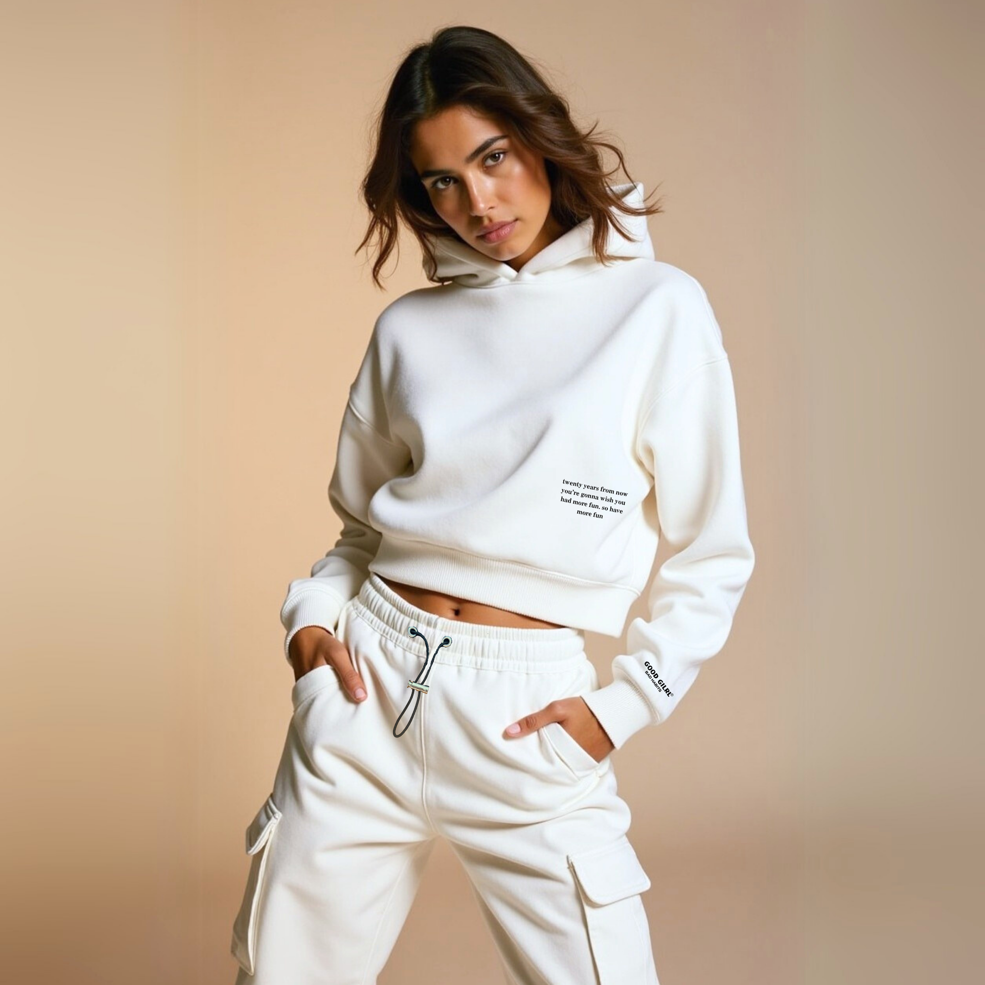 Crop Hoodie "TWENTY YEARS FROM NOW" - Weiss GOOD GIRL BAD HABITS