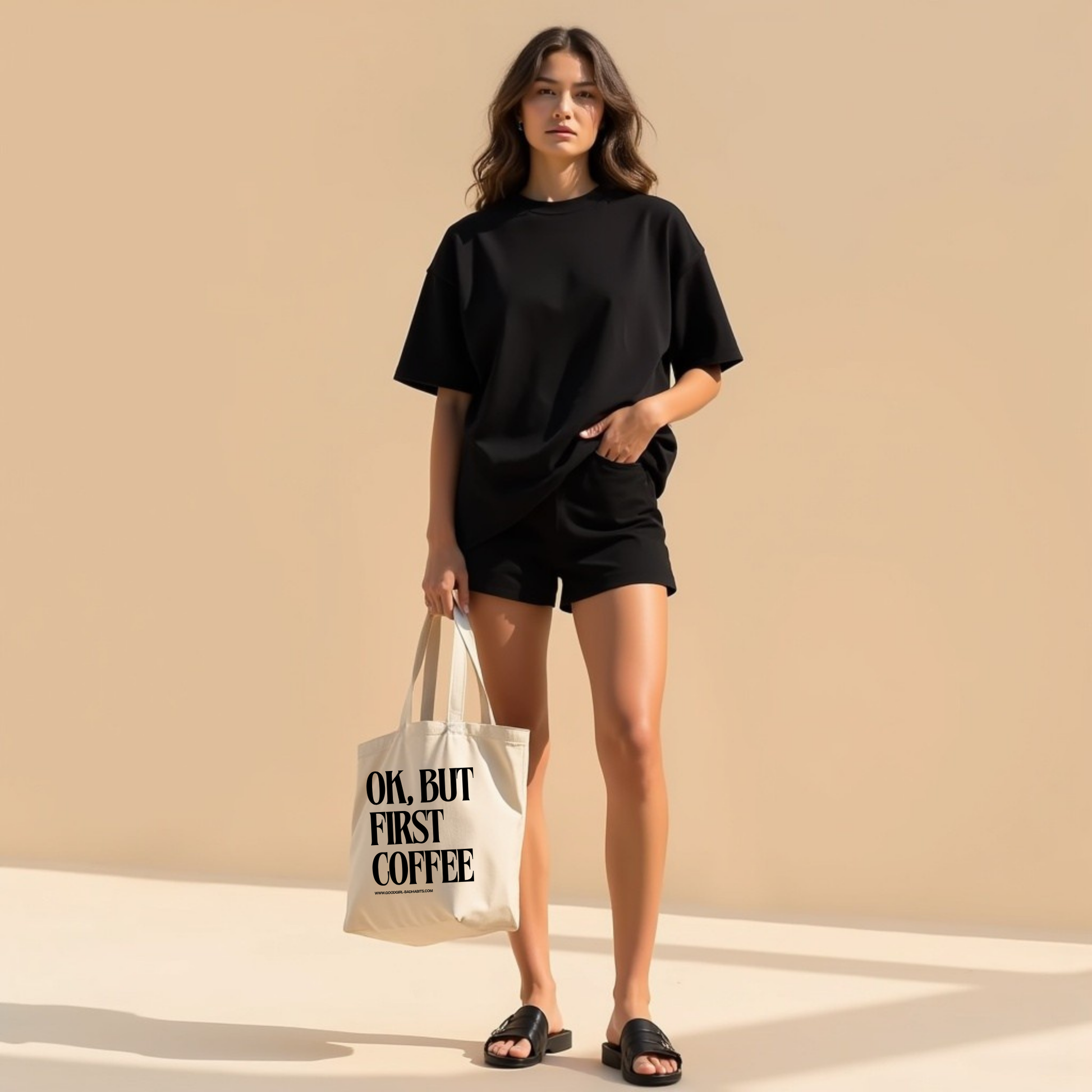 Oversized T-Shirt "OK, BUT FIRST COFFEE" GOOD GIRL BAD HABITS