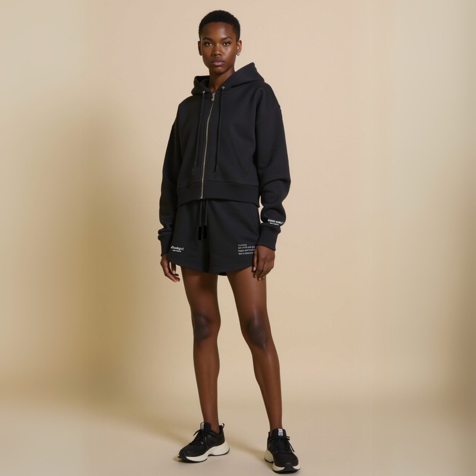 Crop Hoodie mit Reißverschluss "GGBH" - Schwarz GOOD GIRL BAD HABITS