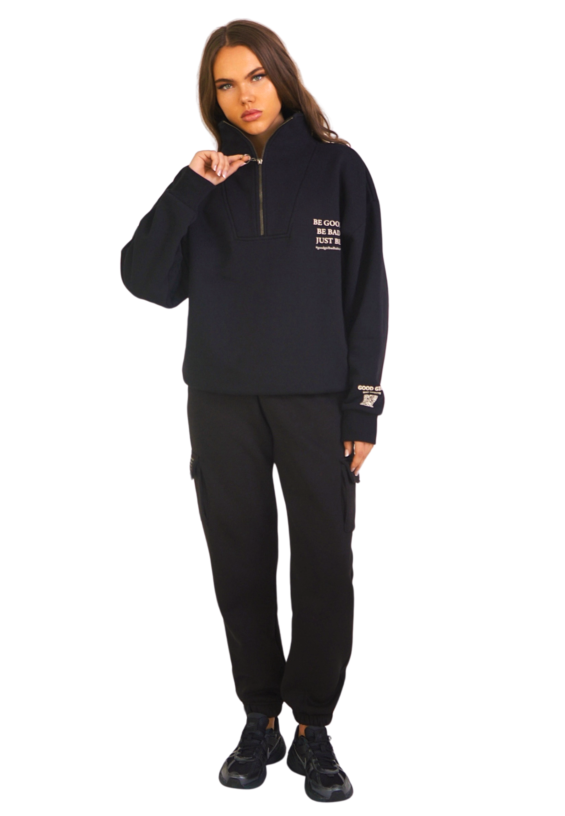 KAMULAU Half Zip Sweat Schwarz GOOD GIRL BAD HABITS