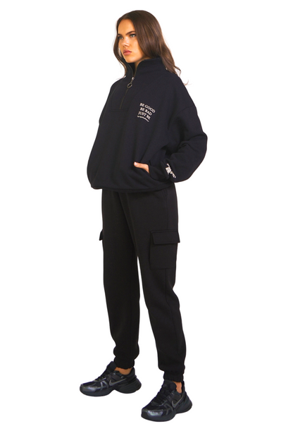 KAMULAU Half Zip Sweat Schwarz GOOD GIRL BAD HABITS
