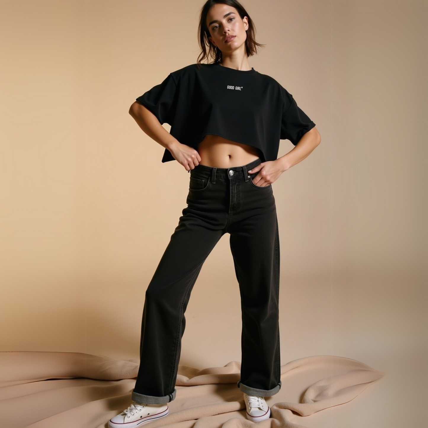 Statement Crop T-Shirt "GOOD GIRL - BAD HABITS" - Schwarz GOOD GIRL BAD HABITS