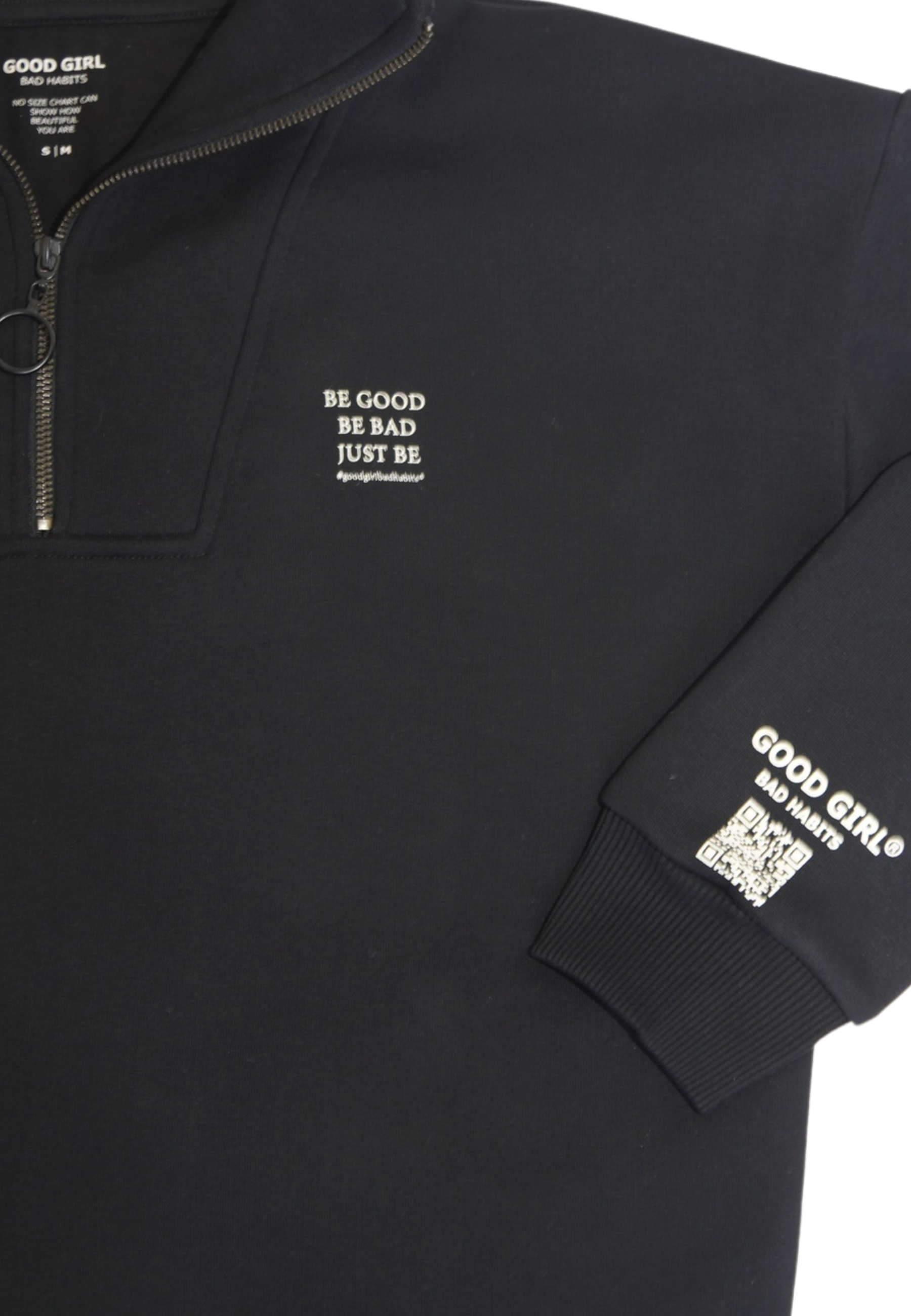 KAMULAU Half Zip Sweat Schwarz GOOD GIRL BAD HABITS