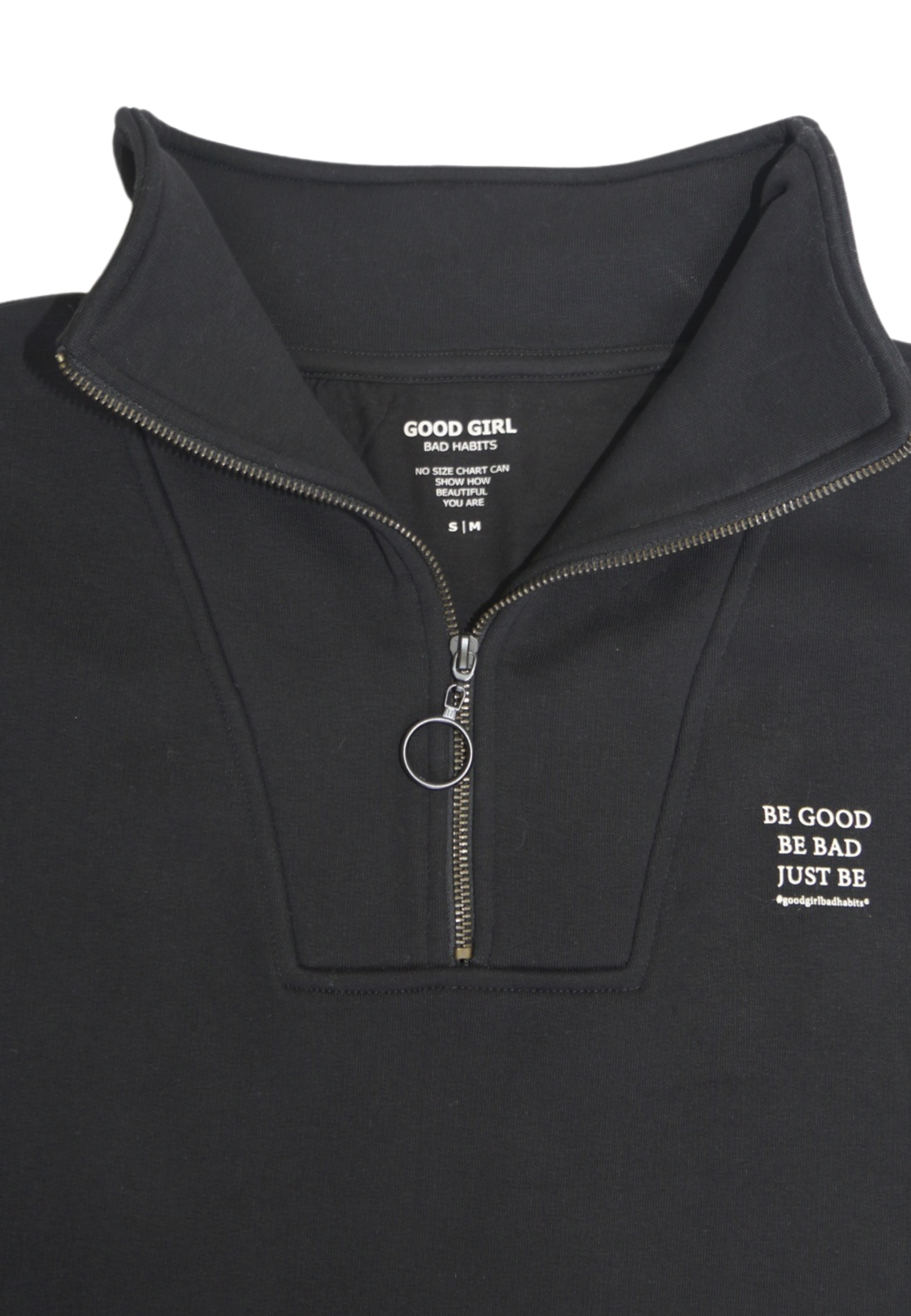 KAMULAU Half Zip Sweat Schwarz GOOD GIRL BAD HABITS