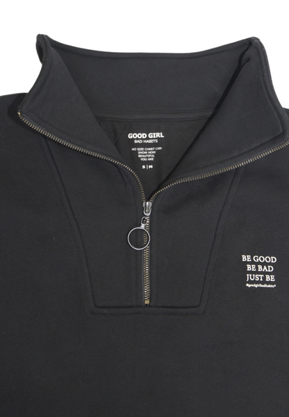 KAMULAU Half Zip Sweat Schwarz GOOD GIRL BAD HABITS