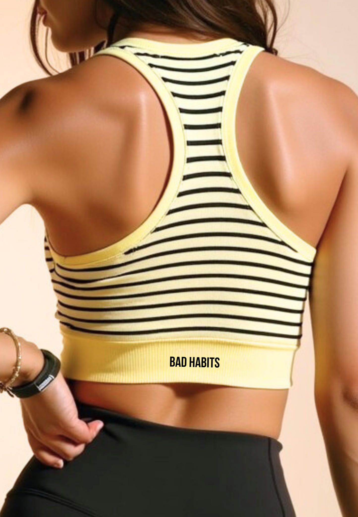 Crop Top Bra "Good Girl Bad Habits" – Streifenmuster in Creme/ Schwarz