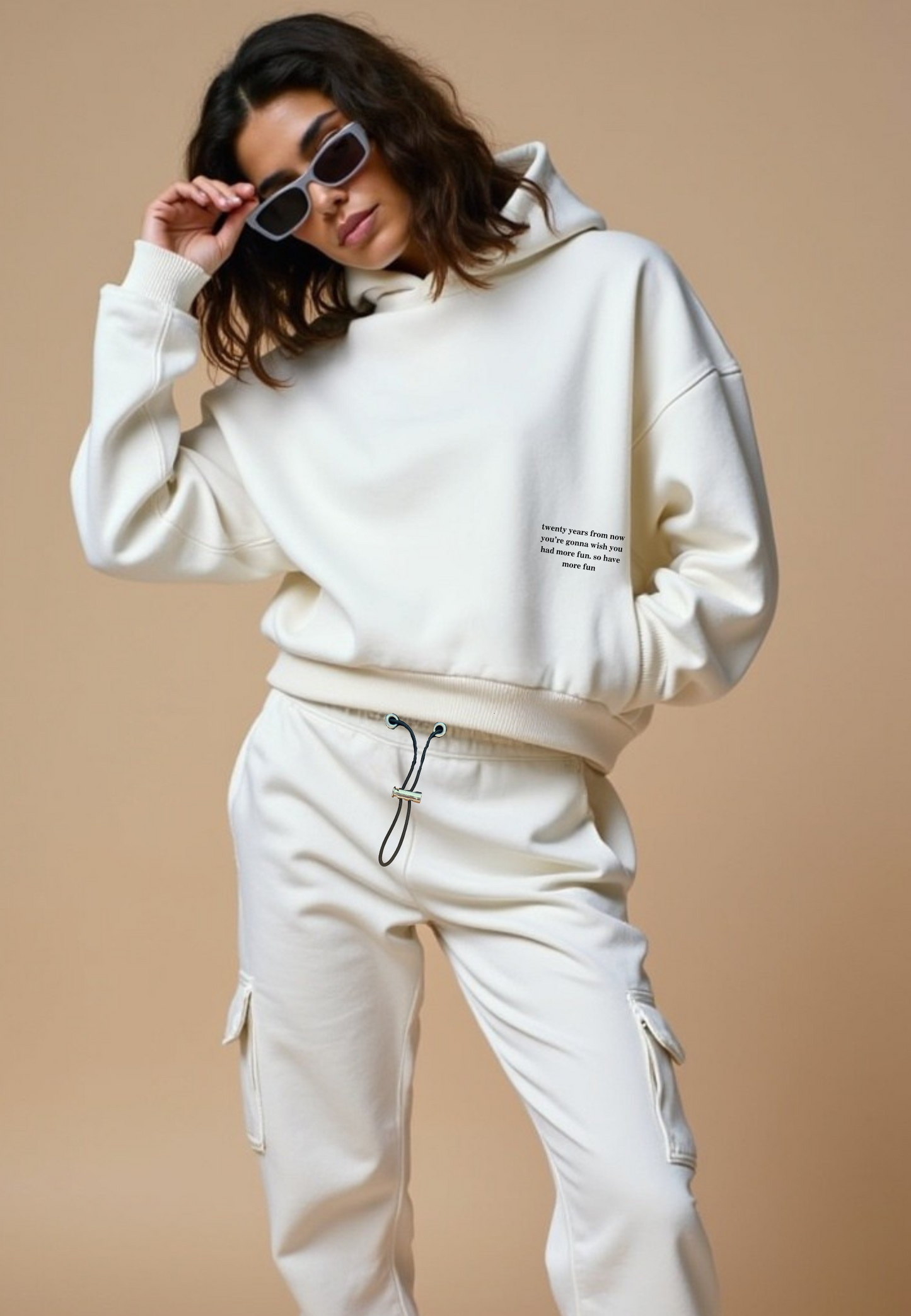 Crop Hoodie "TWENTY YEARS FROM NOW" - Weiss