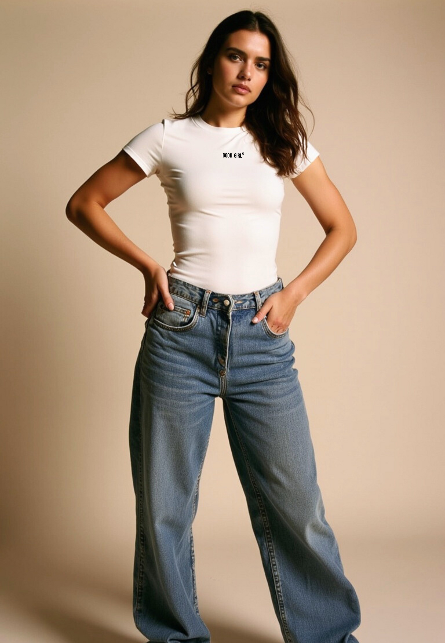Slim Statement T-Shirt “Good Girl Bad Habits” White