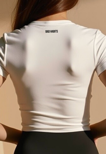 Slim Statement T-Shirt “Good Girl Bad Habits” White