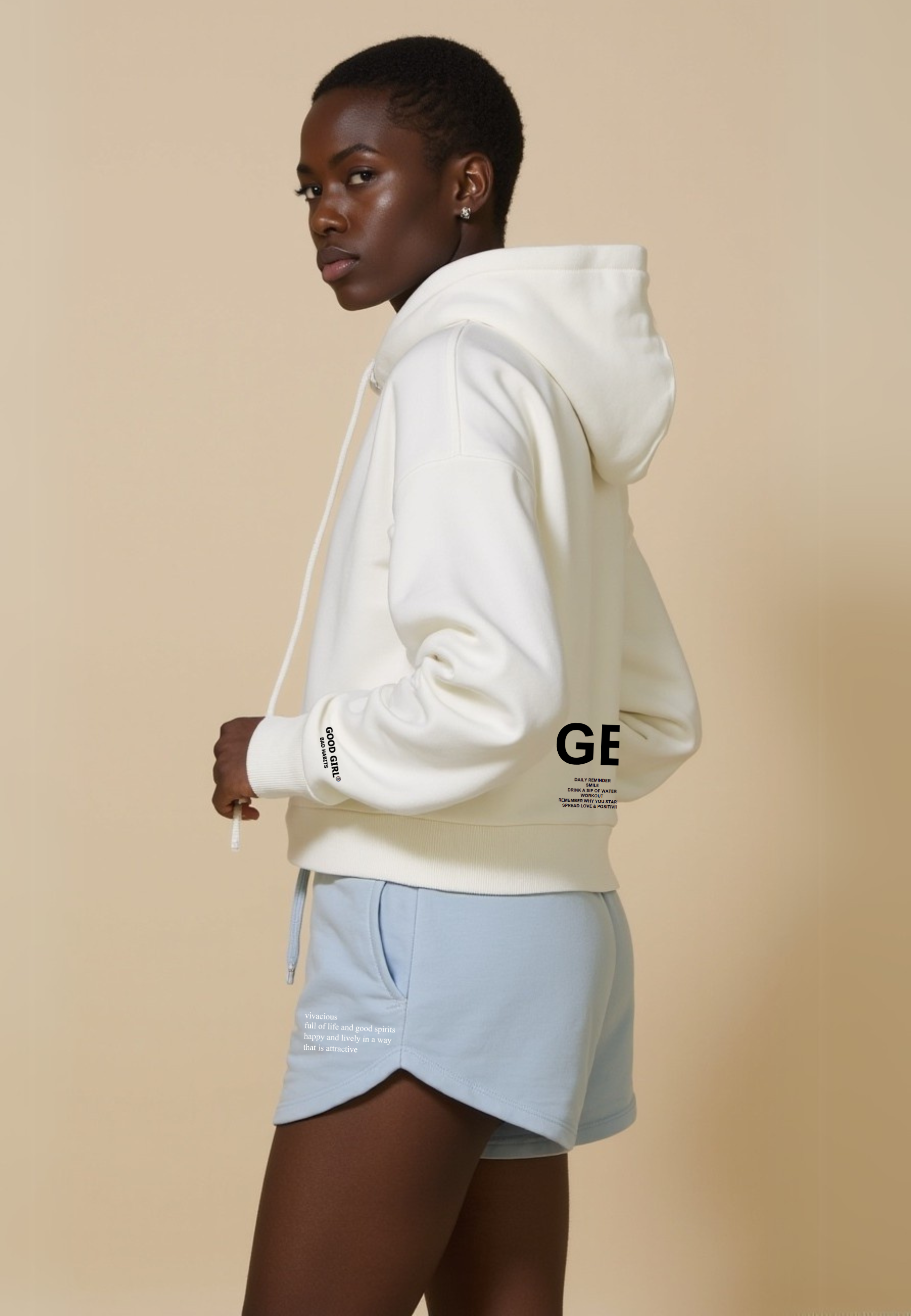 Crop Hoodie mit Reißverschluss "GGBH" - Weiss GOOD GIRL BAD HABITS