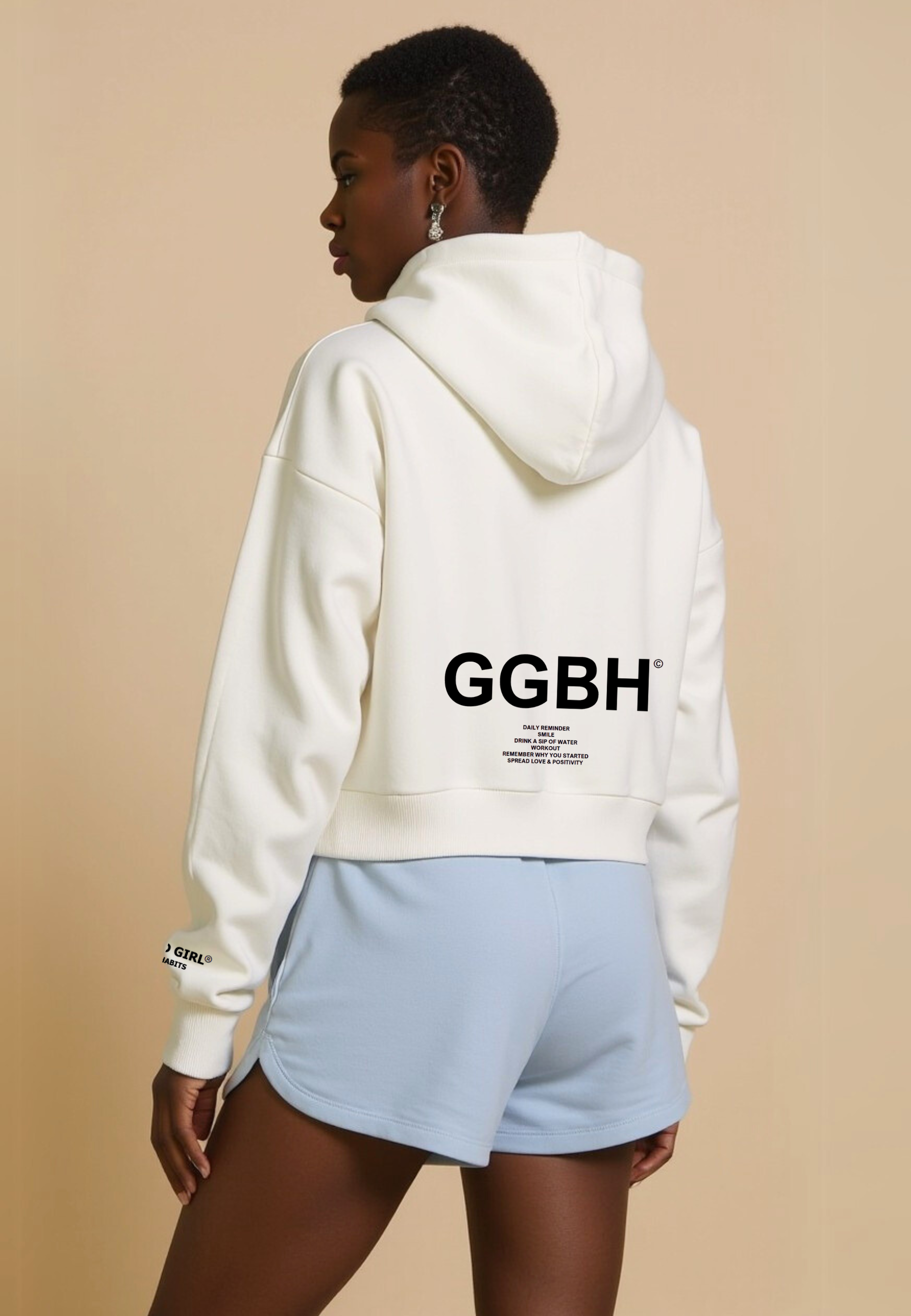 Crop Hoodie mit Reißverschluss "GGBH" - Weiss GOOD GIRL BAD HABITS