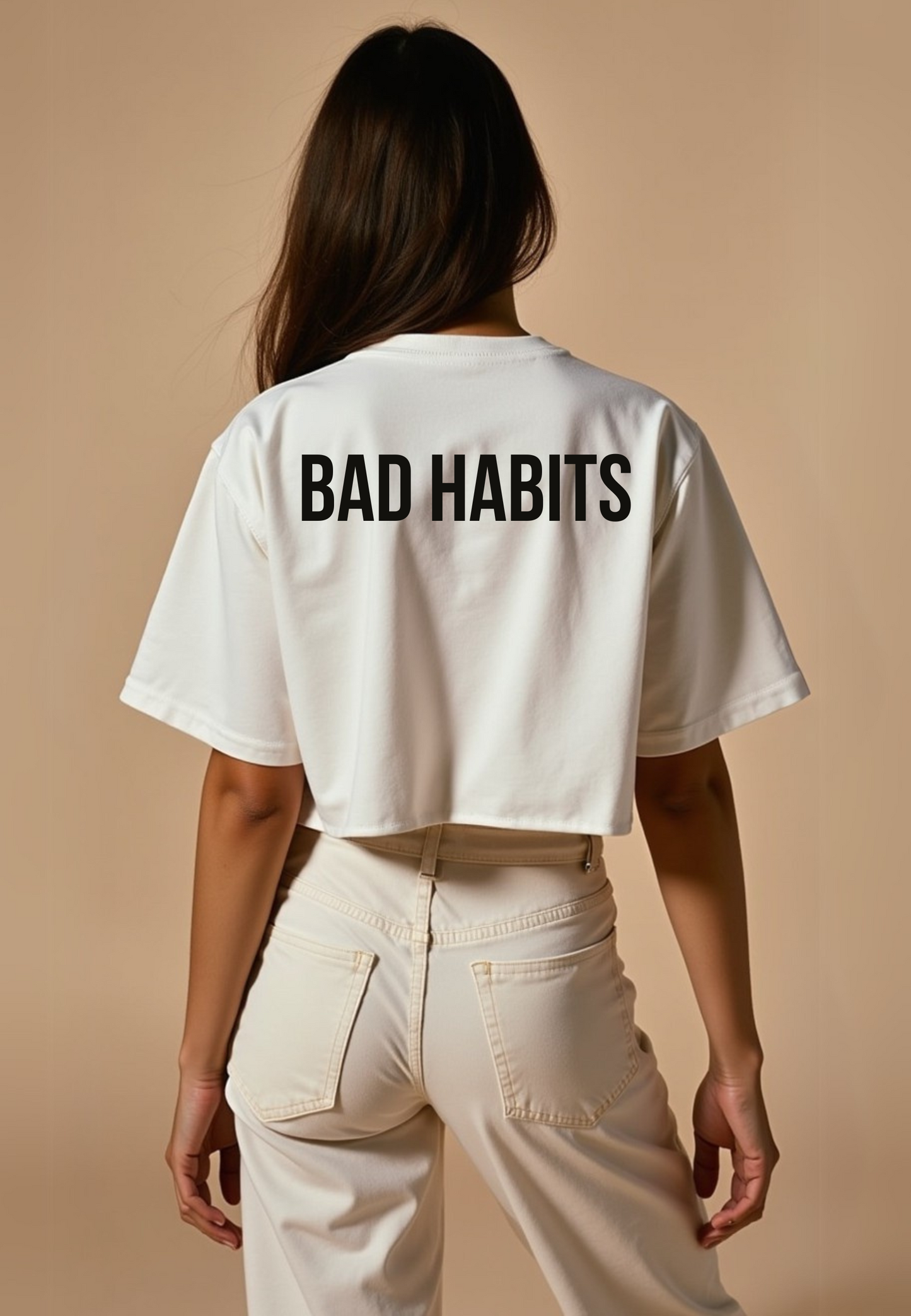 Statement Crop T-Shirt "GOOD GIRL - BAD HABITS" - White