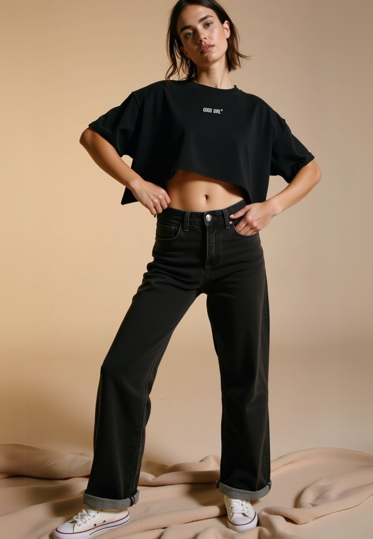 Statement Crop T-Shirt "GOOD GIRL - BAD HABITS" - White