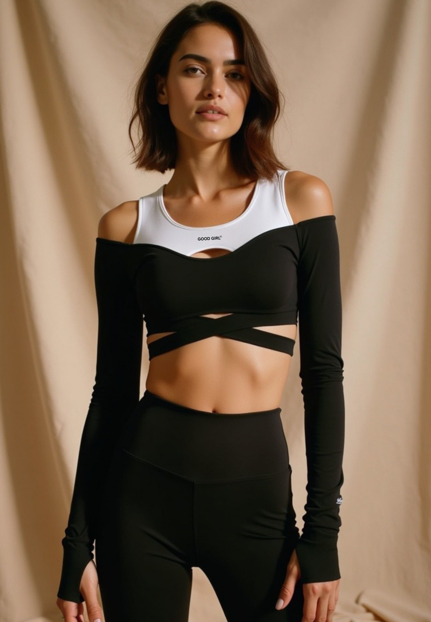 Cut Out Longsleeve "GOOD GIRL - BAD HABITS" - Schwarz/ Weiss