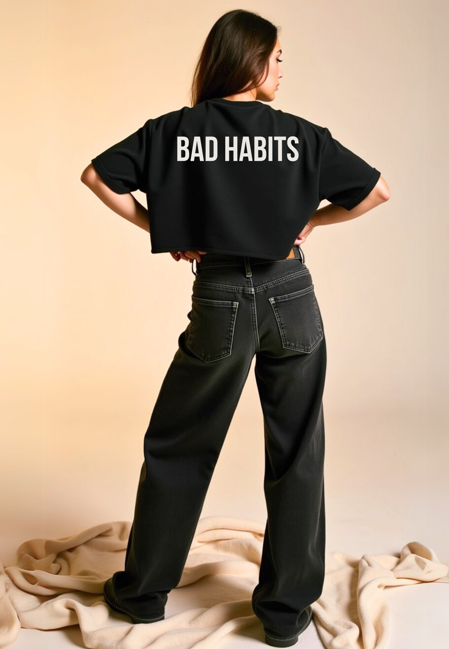 Statement Crop T-Shirt "GOOD GIRL - BAD HABITS" - White