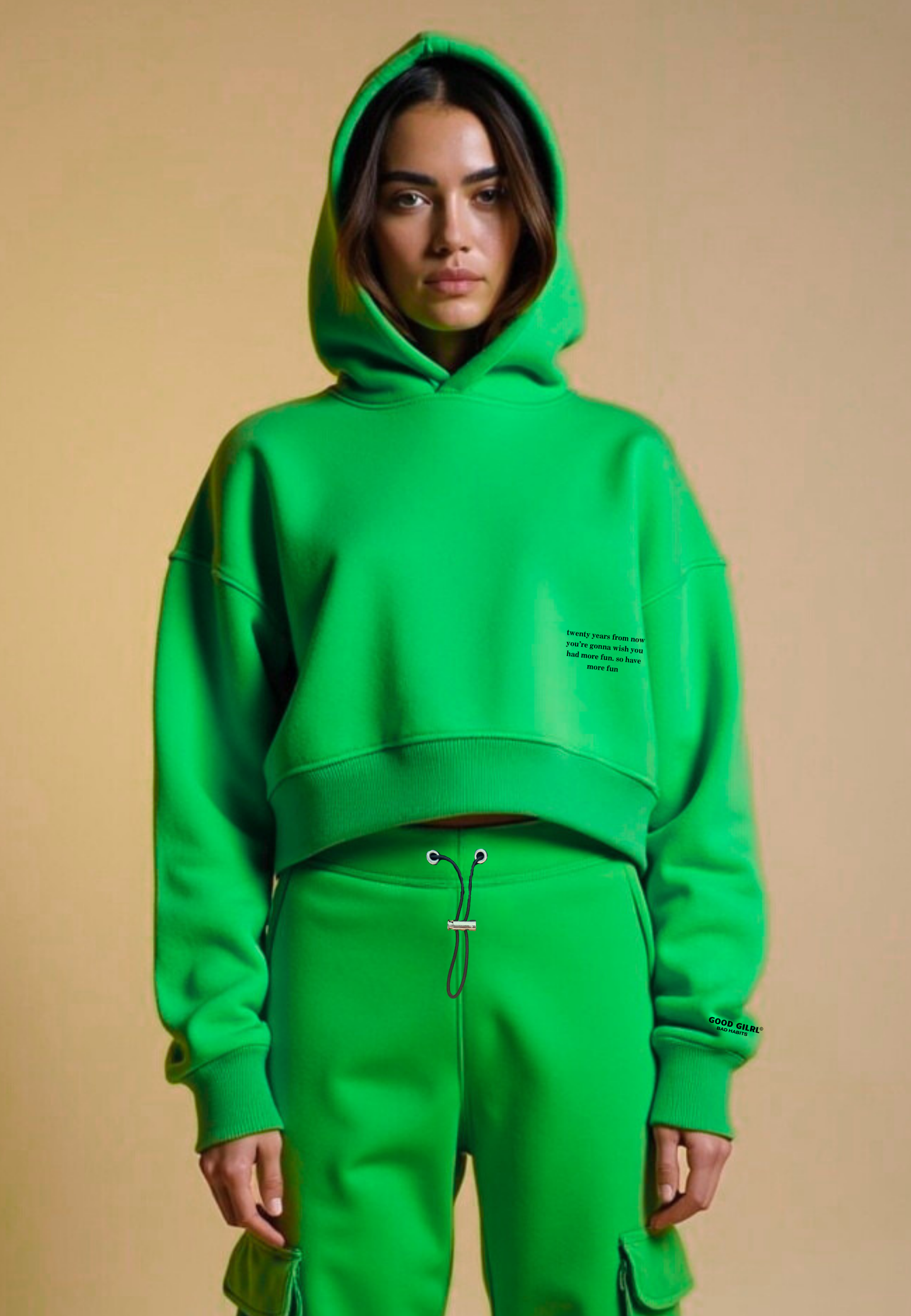 Crop Hoodie "TWENTY YEARS FROM NOW" - Weiss