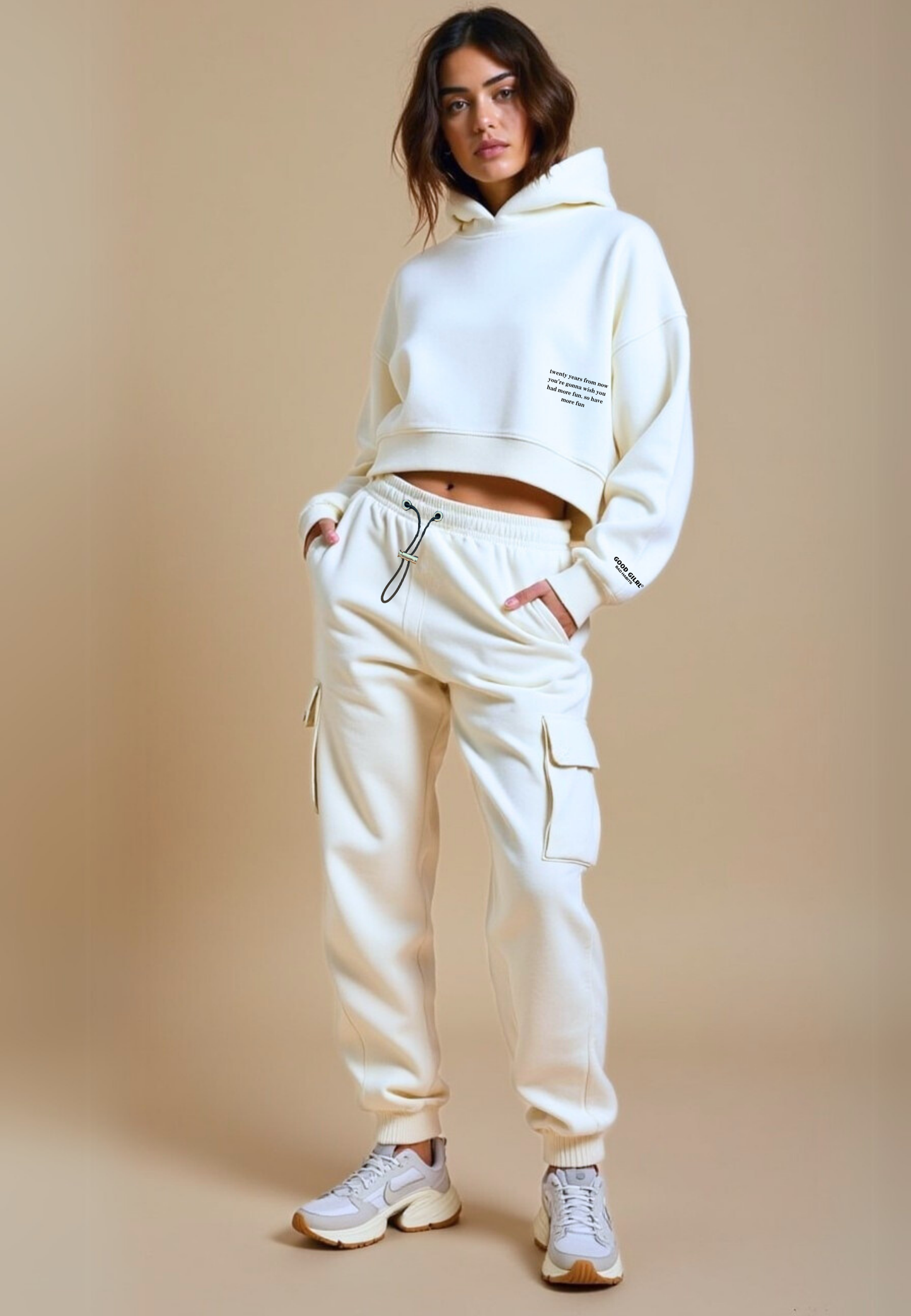 Crop Hoodie "TWENTY YEARS FROM NOW" - Weiss
