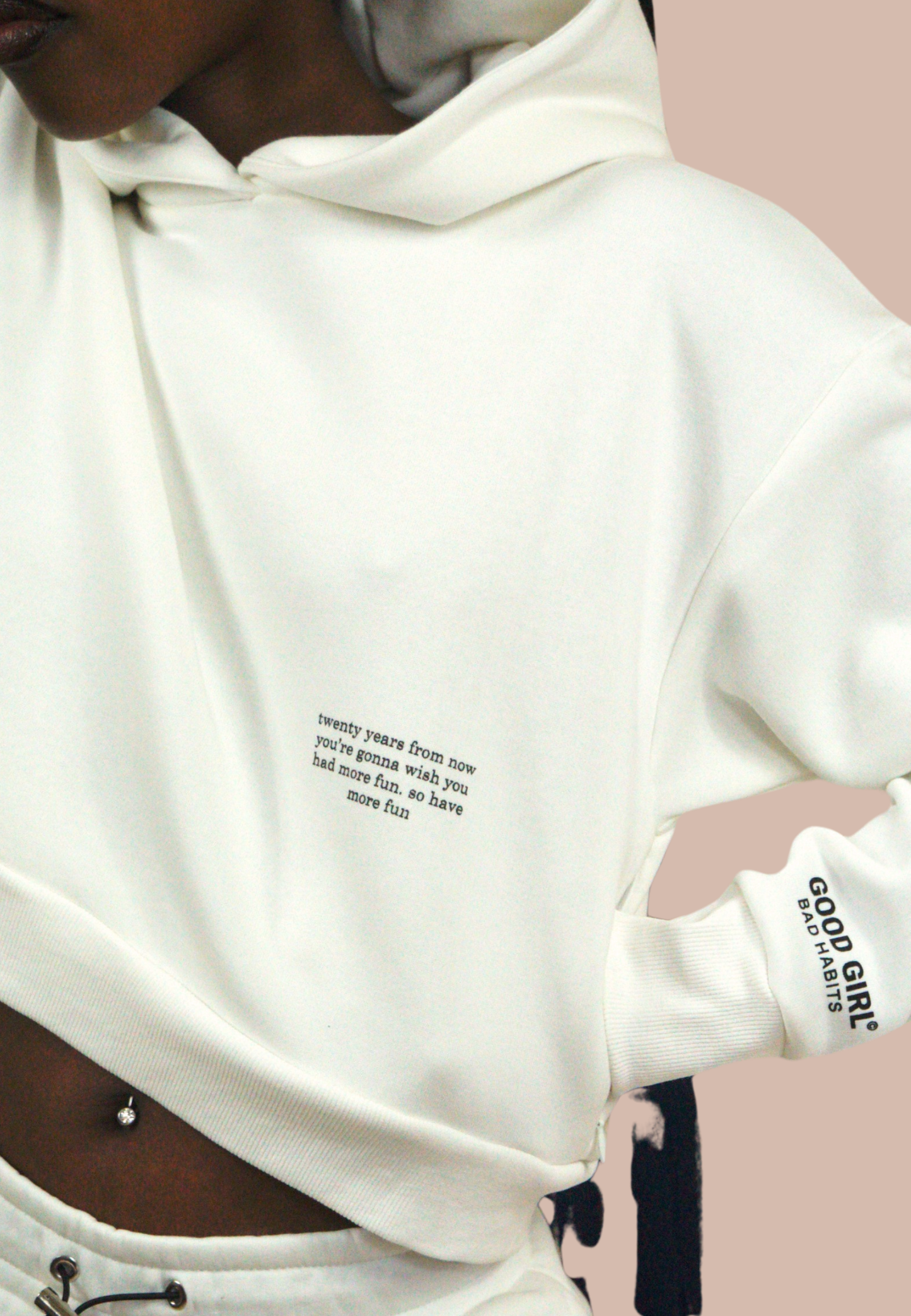 Crop Hoodie "TWENTY YEARS FROM NOW" - Weiss