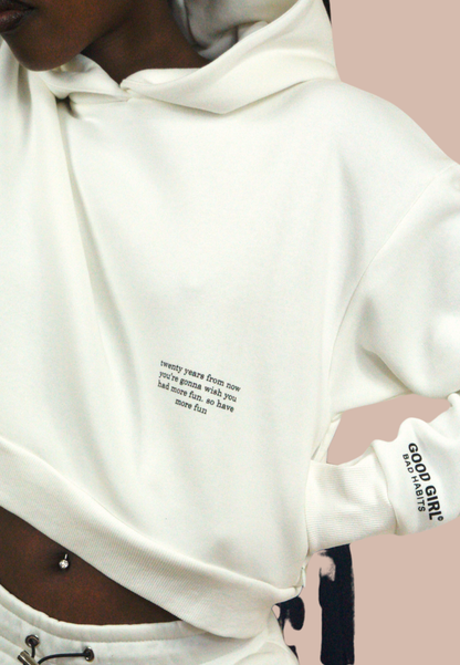 Crop Hoodie "TWENTY YEARS FROM NOW" - Weiss