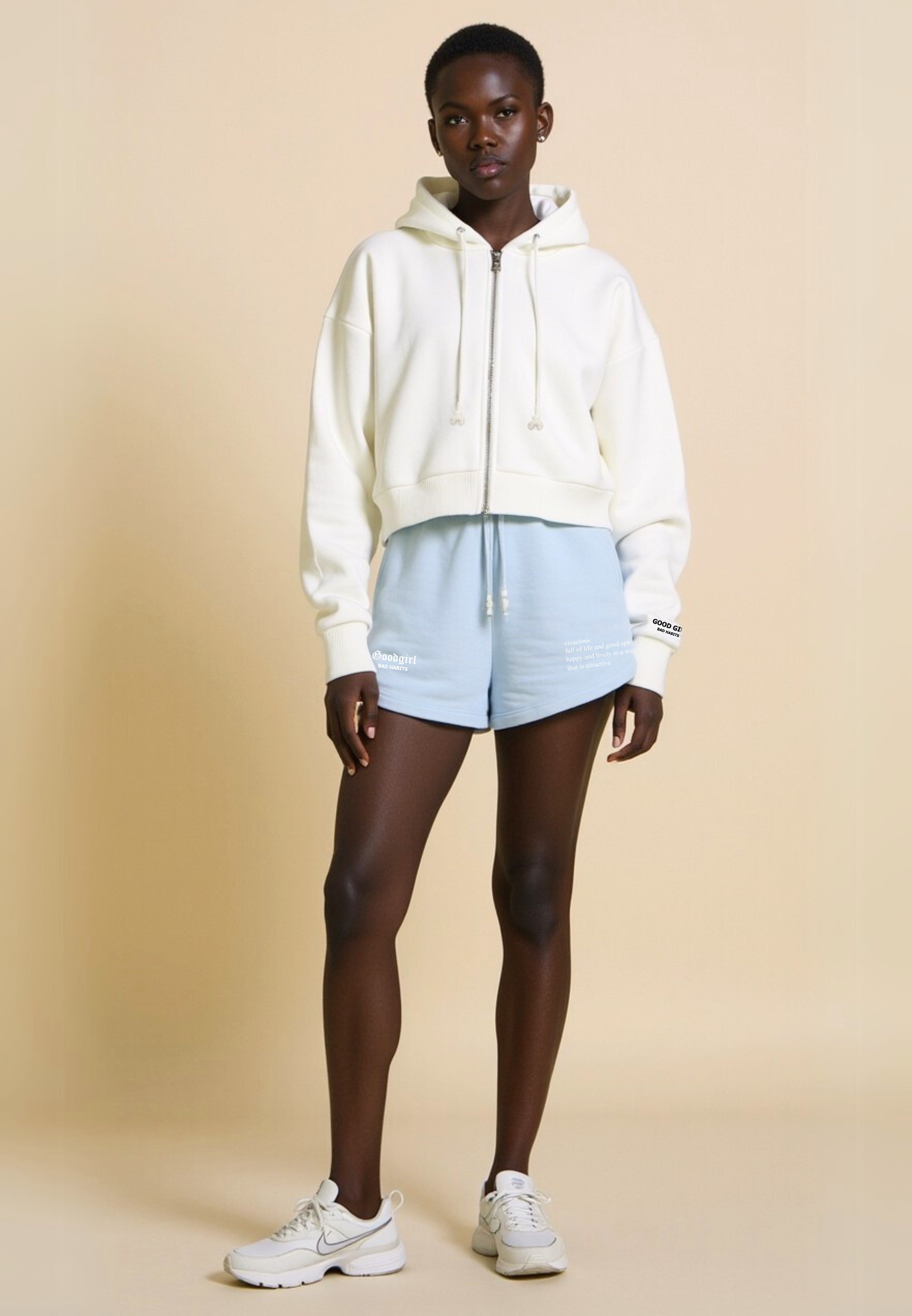 Crop Hoodie mit Reißverschluss "GGBH" - Weiss GOOD GIRL BAD HABITS
