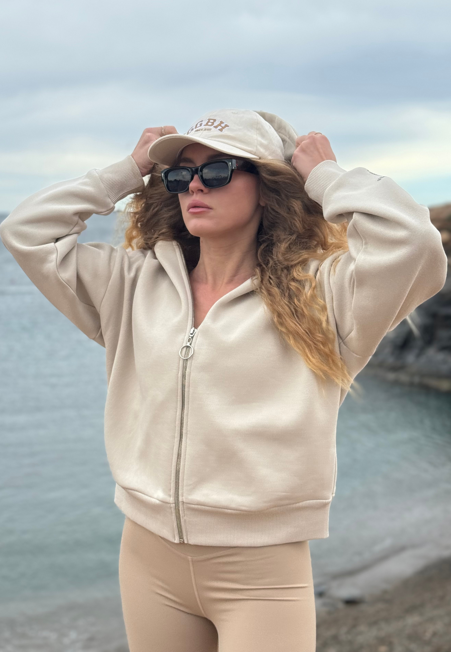 Hoodie mit Reißverschluss "Look Mom" -  Mint