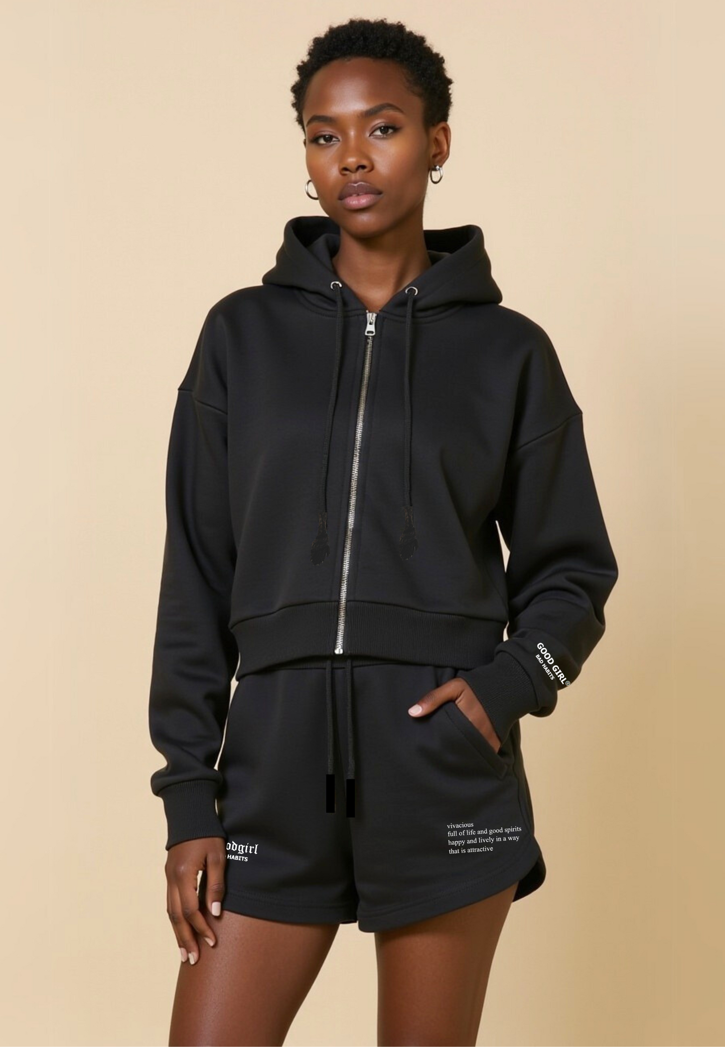 Crop Hoodie mit Reißverschluss "GGBH" - Weiss GOOD GIRL BAD HABITS