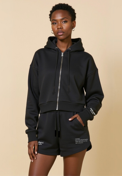 Crop Hoodie mit Reißverschluss "GGBH" - Weiss GOOD GIRL BAD HABITS