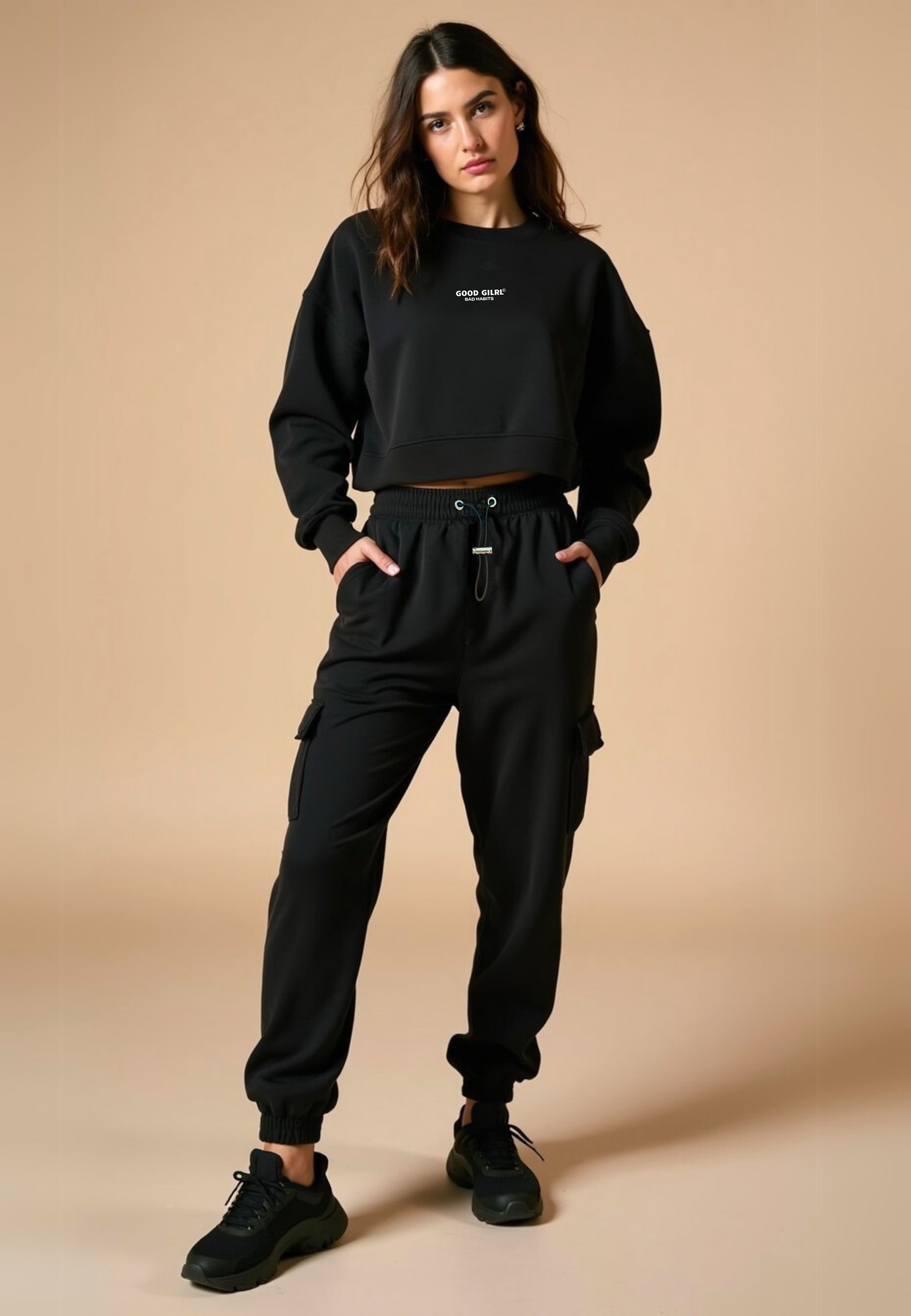 Crew Neck Sweat "GOOD ENOUGH FOR" - Schwarz
