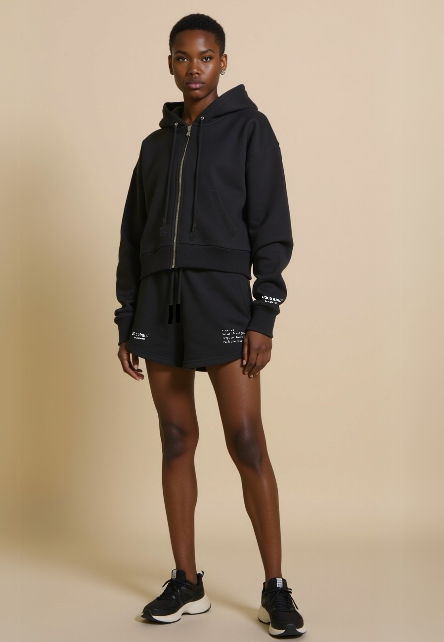 Crop Hoodie mit Reißverschluss "GGBH" - Weiss GOOD GIRL BAD HABITS
