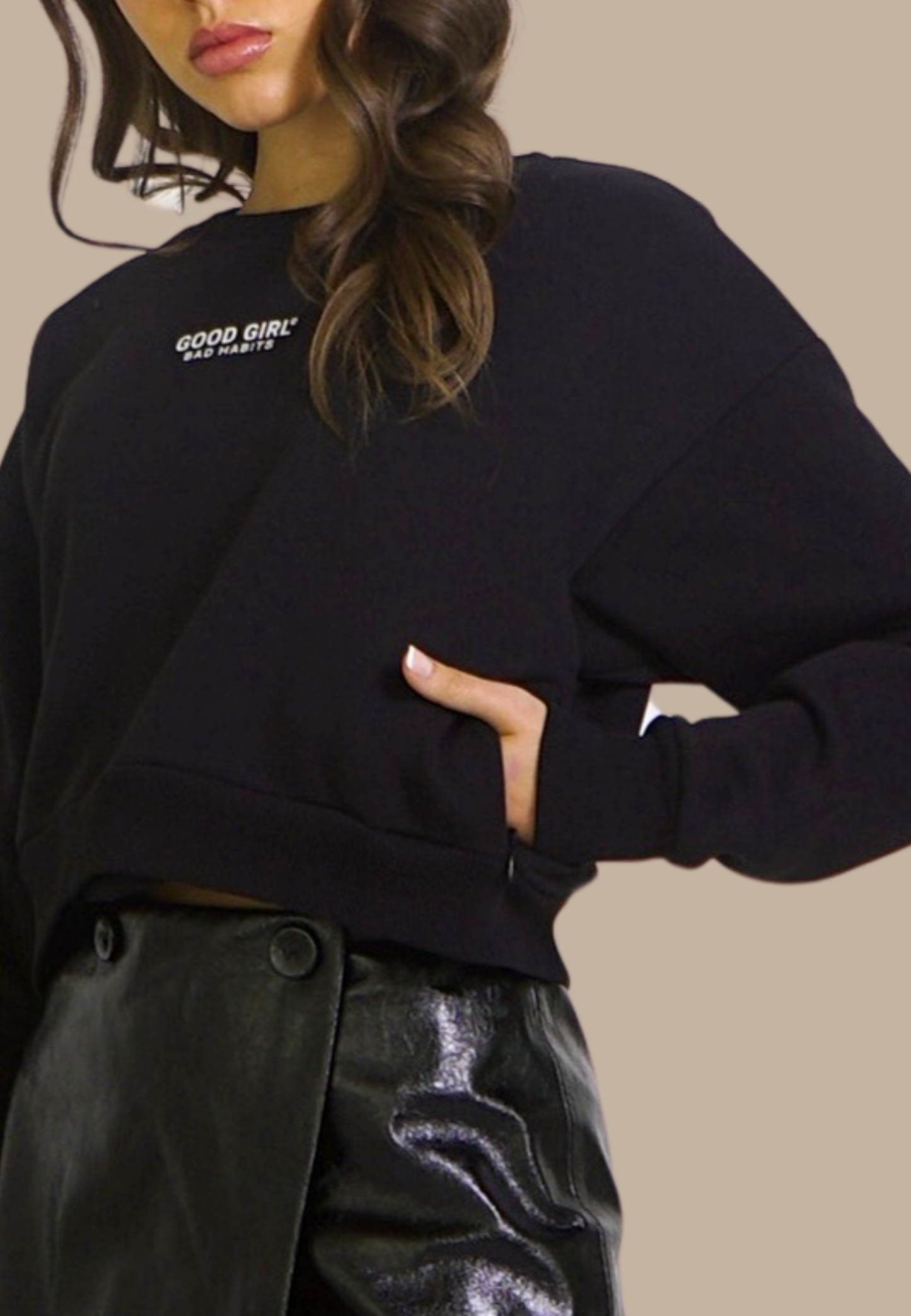 Crew Neck Sweat "GOOD ENOUGH FOR" - Schwarz
